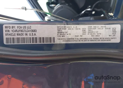 2020 Jeep Grand Cherokee Limited 4X4 z USA, uszkodzony, nr VIN 1C4RJFBG7LC413683